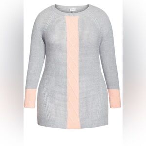 Avenue plus size 26/28 NWT colorblock gray pink  lurex sweater cable knit pastel